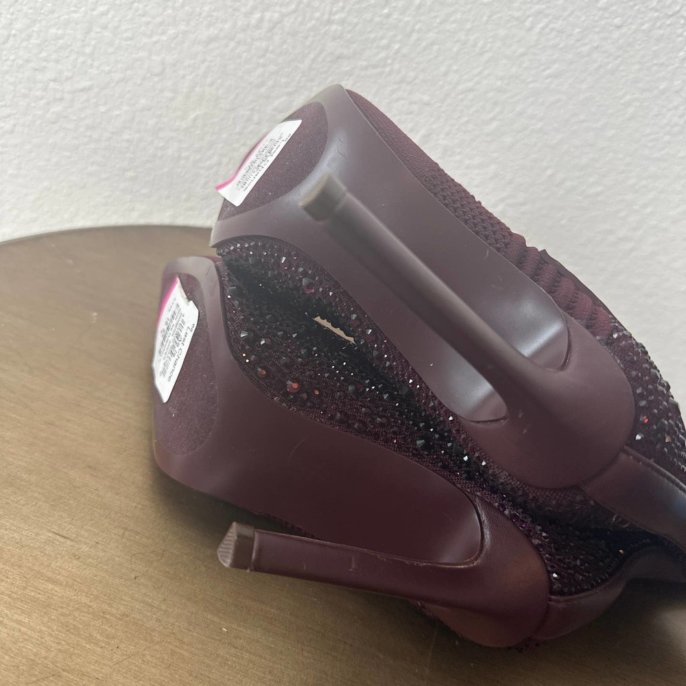 Knit Pointed-Toe High Heel Ankle Boots in Plum - Picture 6 of 7